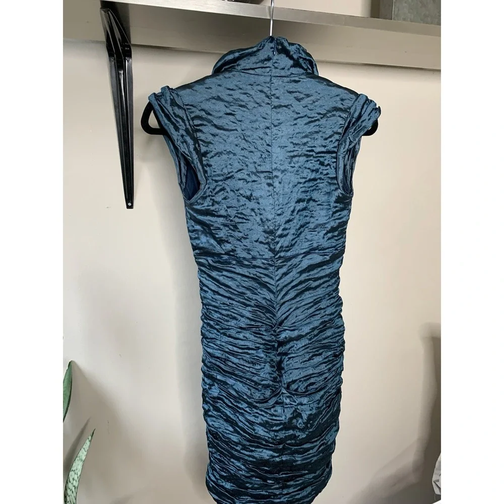 Vintage Y2K 90's Nicole Miller Gold Label Blue Rushed Dress Size 6 USA $450